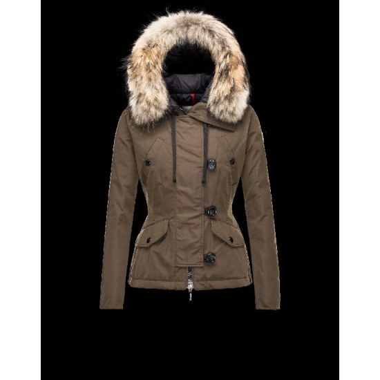 Moncler AYROLLE Turtleneck Detachable Military Grøn Dunjakke Cotton/Racoon Dame 41456955TN