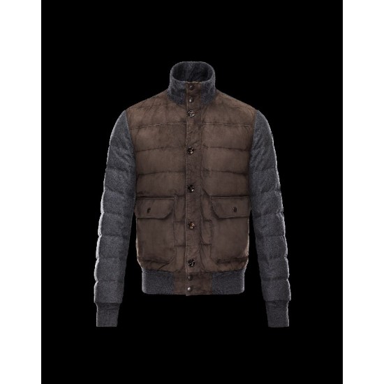 Moncler BRANDON Ultralight Turtleneck Sølv Dunjakke Wool/Leather Herre 41464934IQ