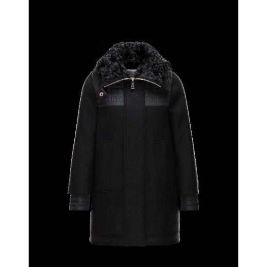 Moncler ERIDAN Turtleneck Fur Collar Sort Dunjakke Wool/Nylon/Feather/Lambskin Dame 41473403IJ