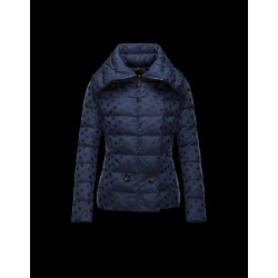 Moncler PALAS Double-Breasted Turtleneck Dark Blå Dunjakke Jacquard Dame 41473455WM