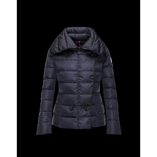 Moncler PALAS Double-Breasted Turtleneck Dark Blå Dunjakke Nylon Dame 41457361OC