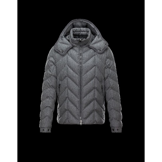 Moncler ROYALE Detachable Hood Turtleneck Sølv Dunjakke Wool Flannel Herre 41466443TA